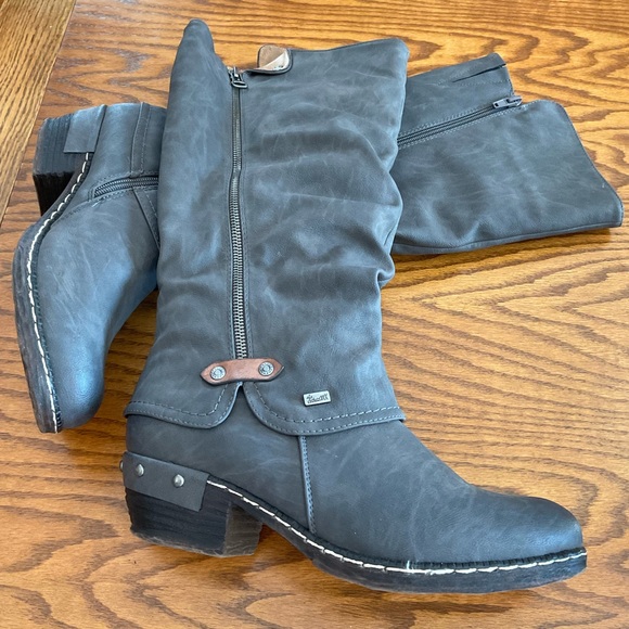 Rieker Fabrizia Dual Side Zippers, Knee High, Smoke Gray Riding Boots, Sz 9 (40) - Picture 1 of 10